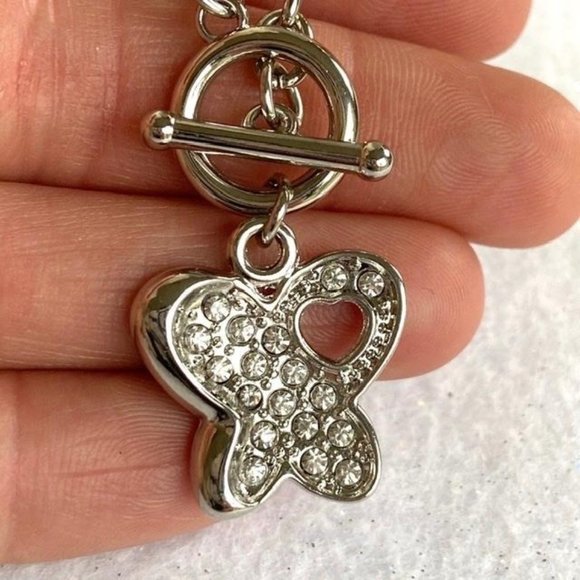 Silver Pave Butterfly charm Bracelet Rolo Toggle - Picture 4 of 10